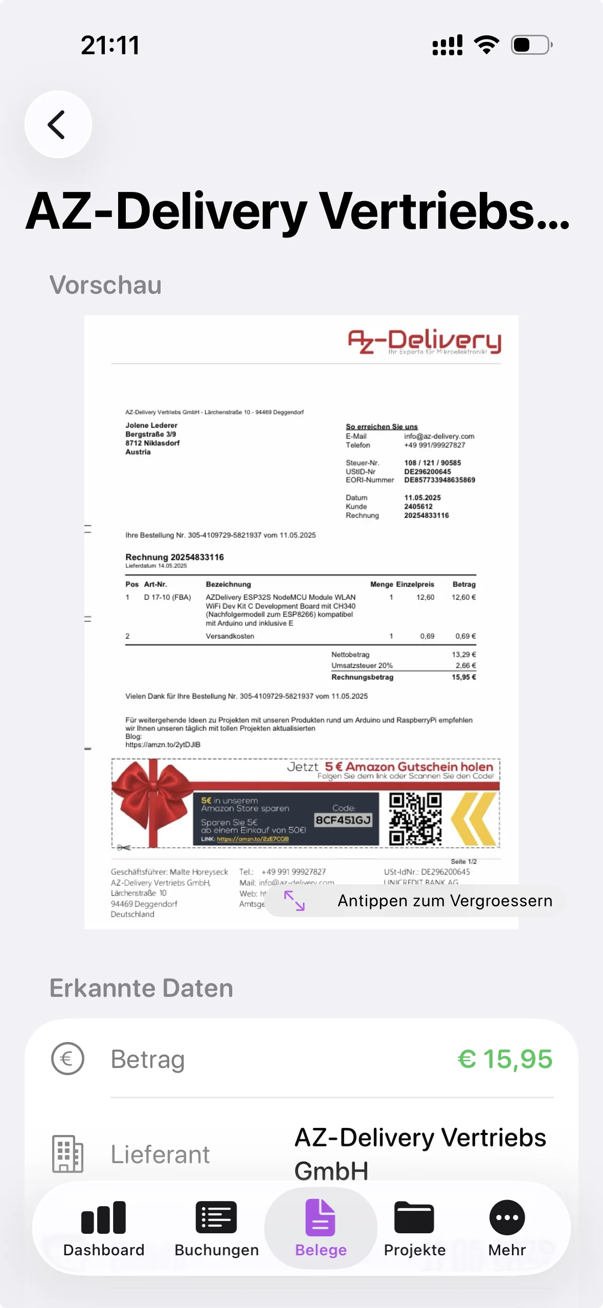 Belege scannen — Accounted.